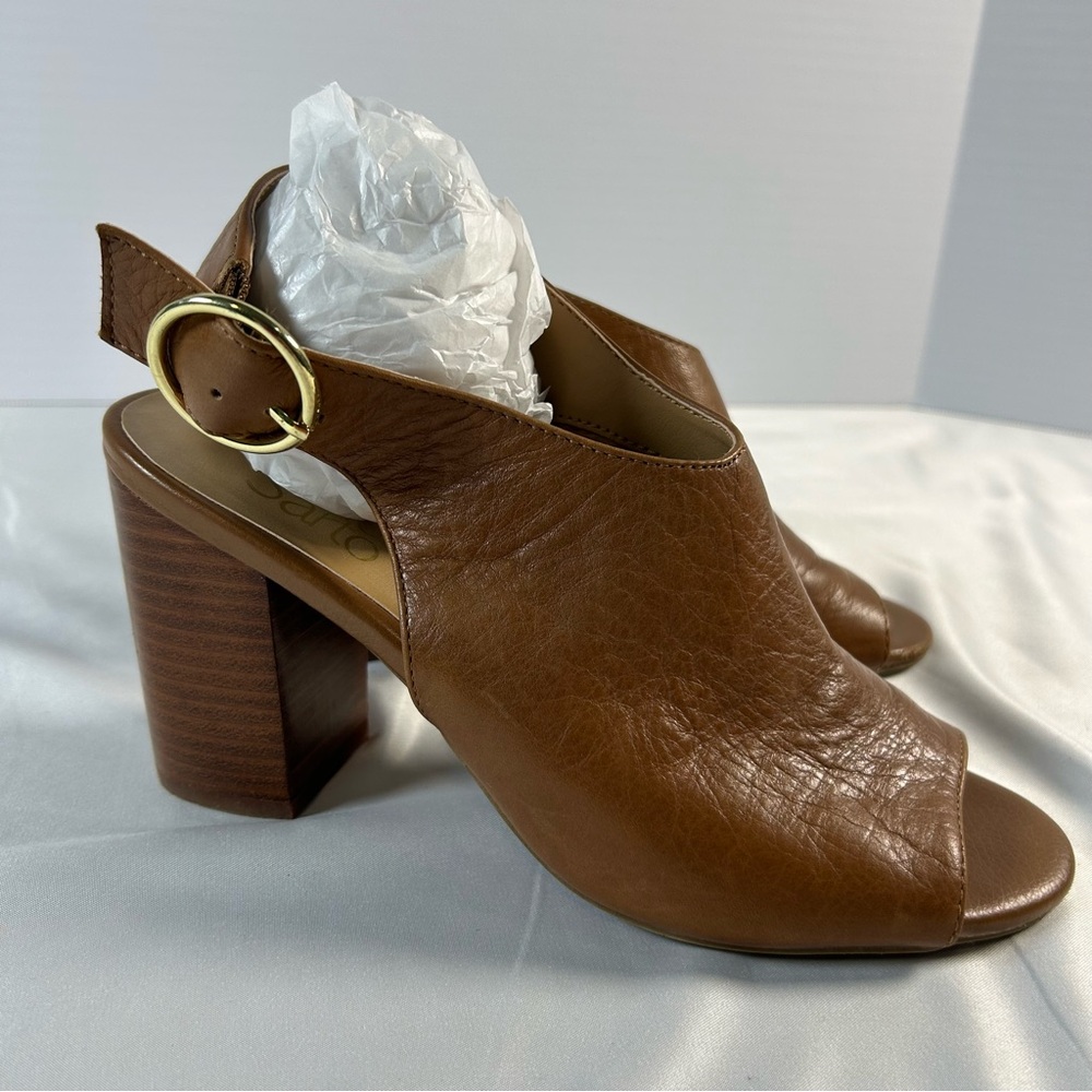 Franco Sarto Women’s Brown Leather Slingback Heels, Open Toes Boots, Size 6.5M